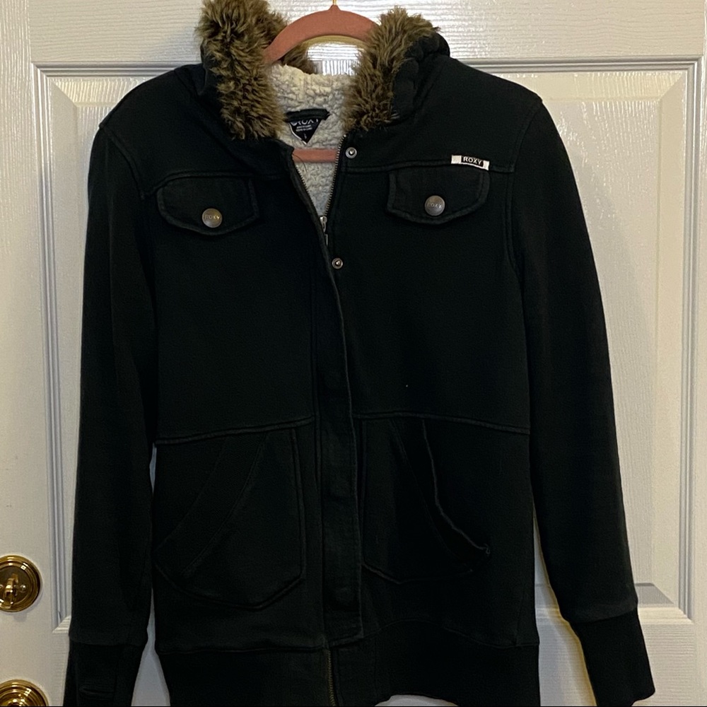 Black Roxy Sherpa Zip Hoodie